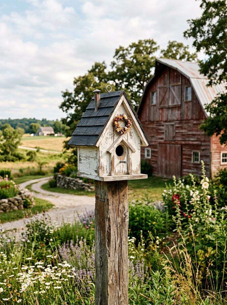 Rustic Farmhouse Birdhouse - 25 birdhouse painting ideas