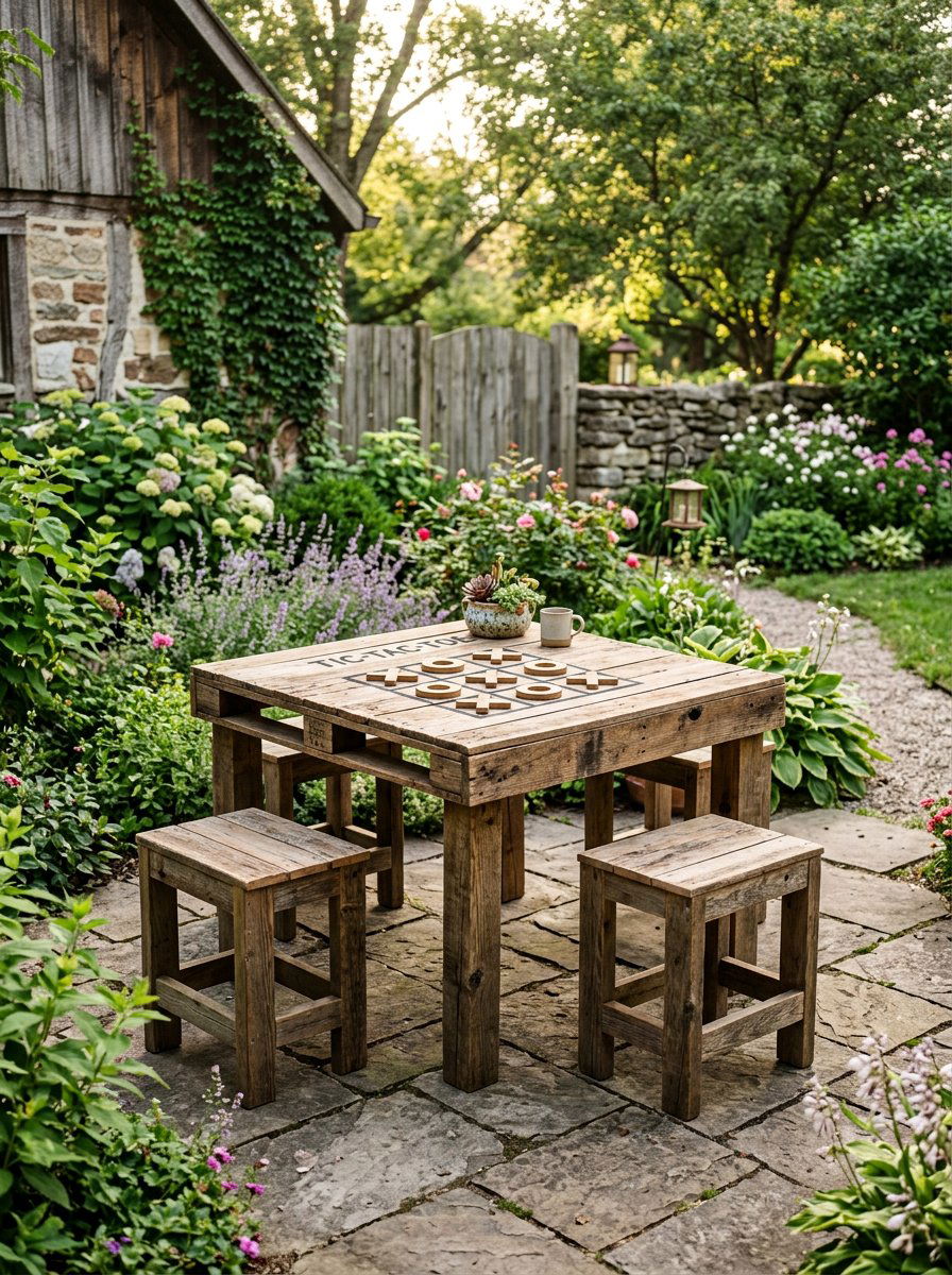 Rustic Garden Game Table From Pallets - 25 Pallet Outdoor Chess Table Ideas