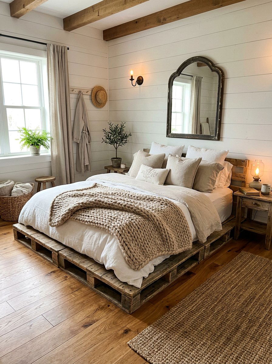 Rustic Pallet Bed Frame - 25 Farmhouse pallet bed ideas