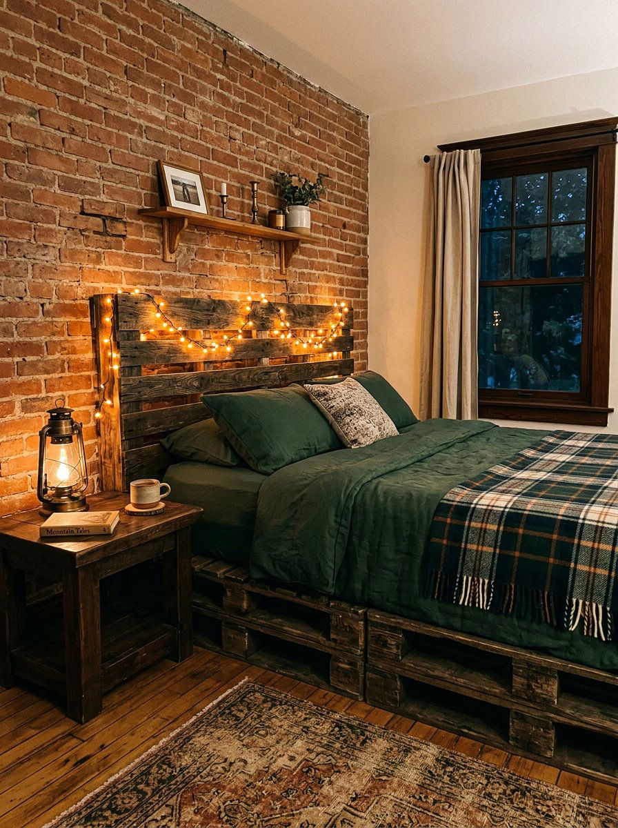Rustic Pallet Bed String Lights - 25 Pallet bed ideas with string lights