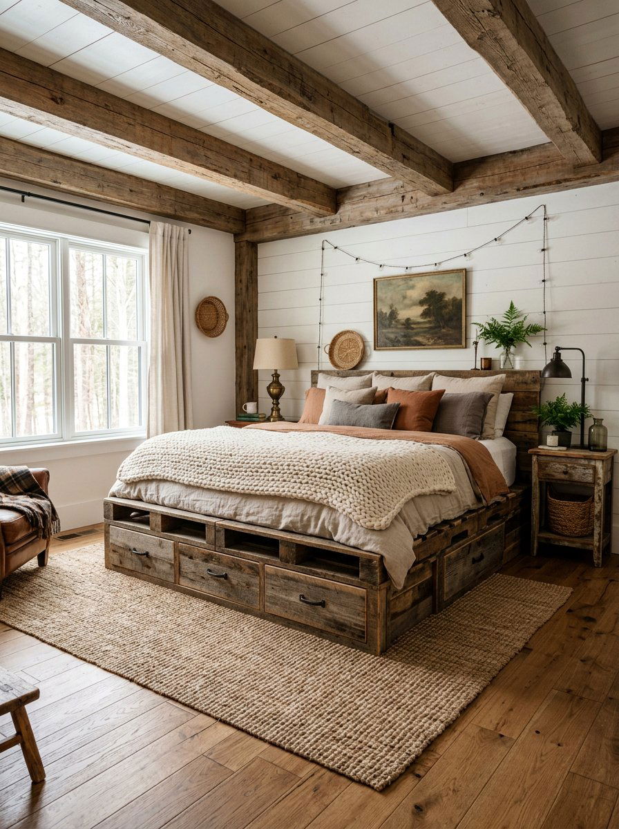 Rustic Pallet Bed With Large Drawers - 25 Pallet bed ideas with storage underneath