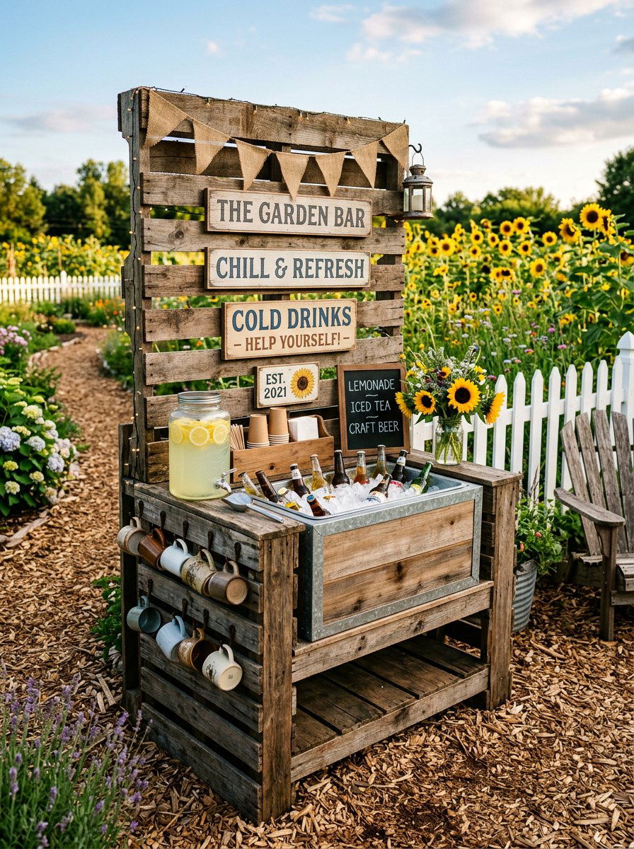 Rustic Pallet Drink Station - 25 Pallet Ice Chest Holder Ideas