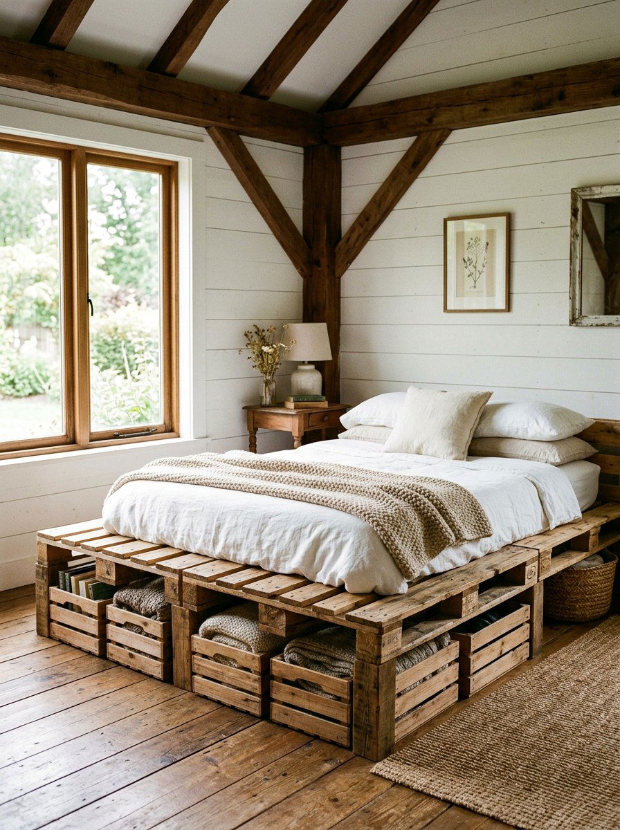 Rustic Pallet Platform Bed - 25 Pallet bed ideas with crate storage