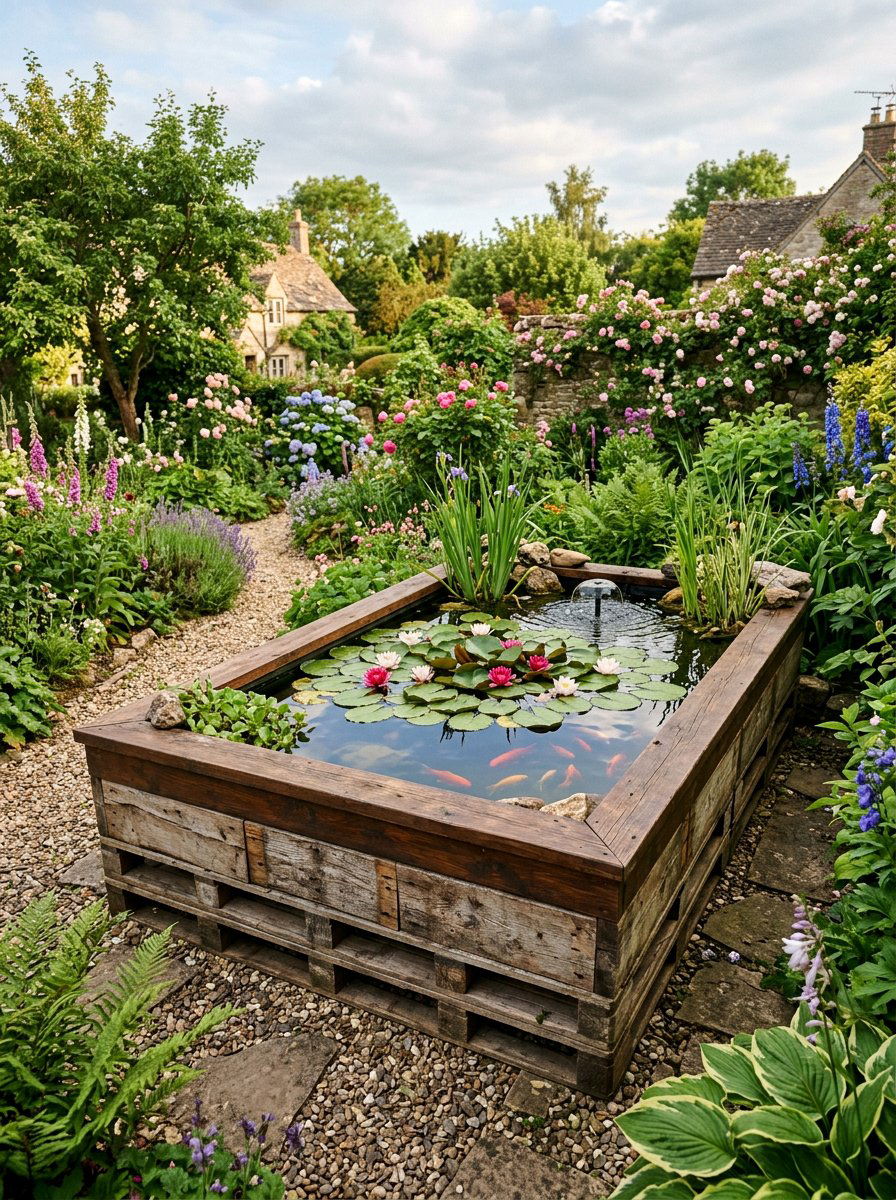 Rustic Pallet Pond Base - 25 Pallet Water Fountain Base Ideas