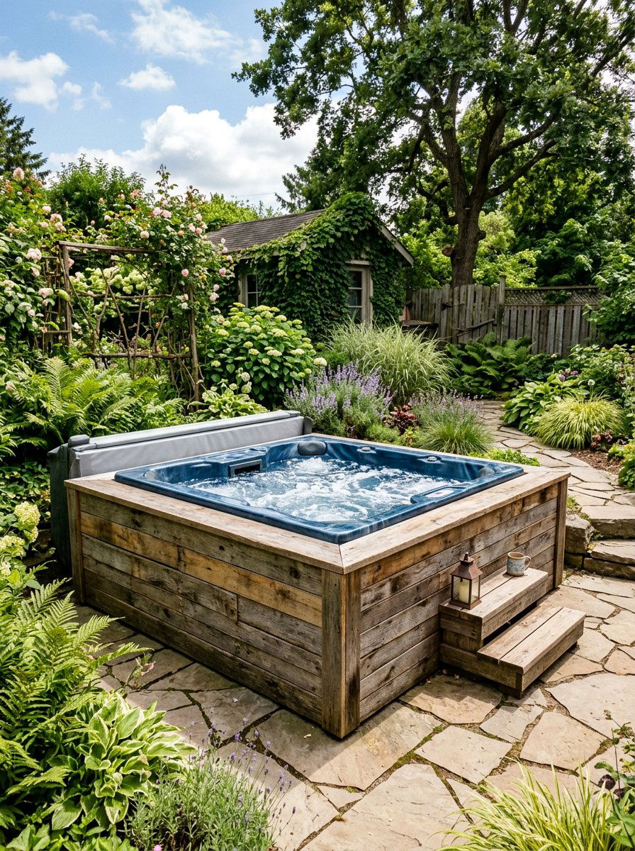 Rustic Pallet Skirting - 25 Pallet Hot Tub Surround Ideas