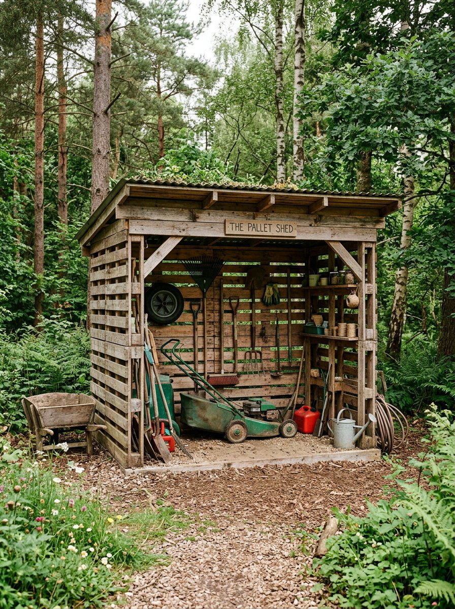 Rustic Pallet Tool Shed - 25 Pallet Garden Tool Organizer Ideas