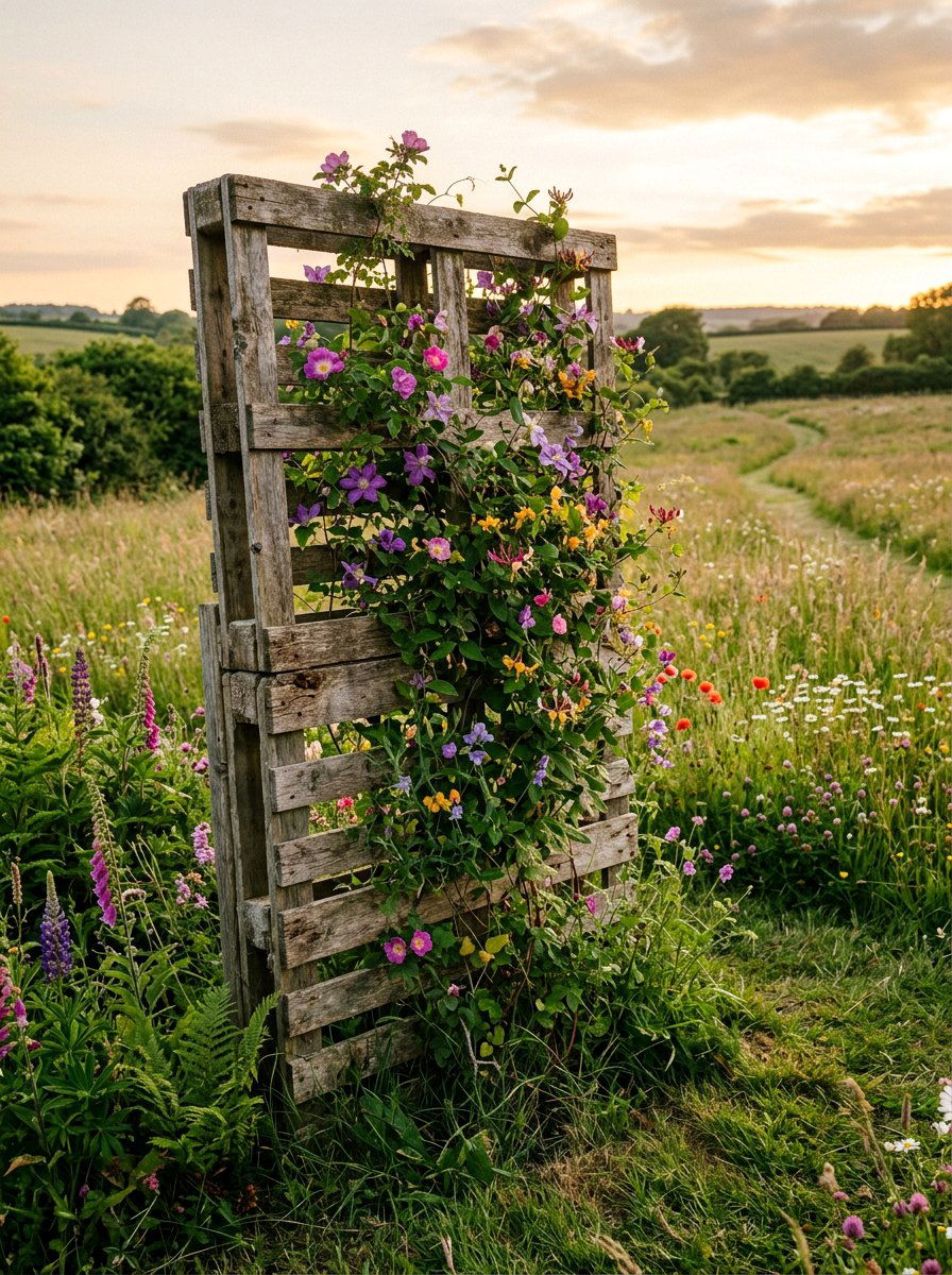 Rustic Pallet Trellis - 25 Pallet Trellis for Climbing Plants Ideas