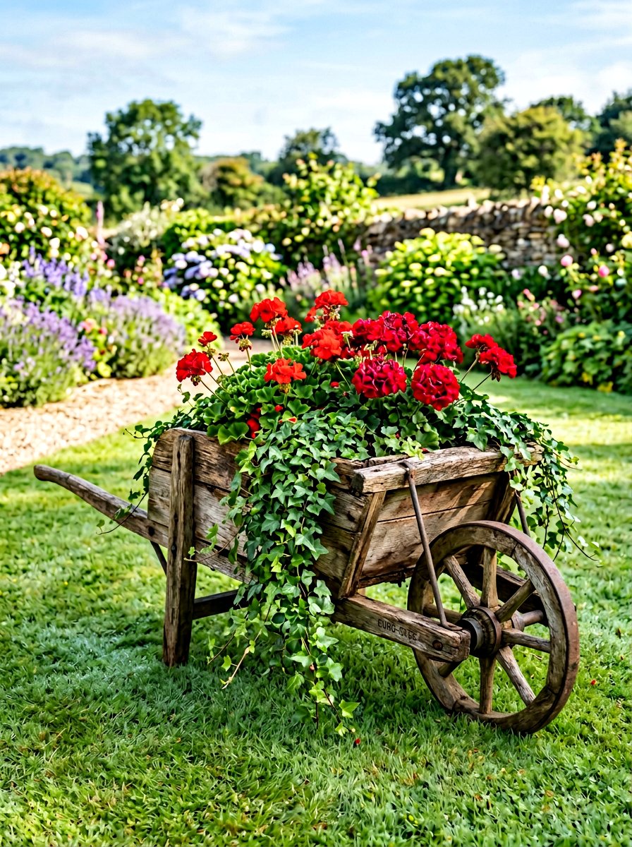 Rustic Pallet Wheelbarrow - 25 Pallet Wheelbarrow Planter Ideas
