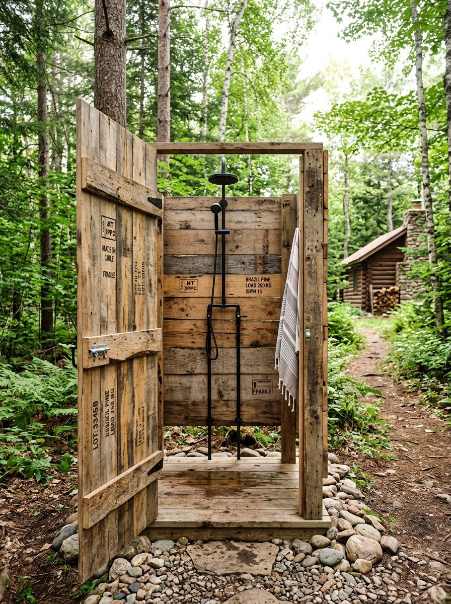Rustic Shower Stall - 25 Pallet Outdoor Shower Ideas