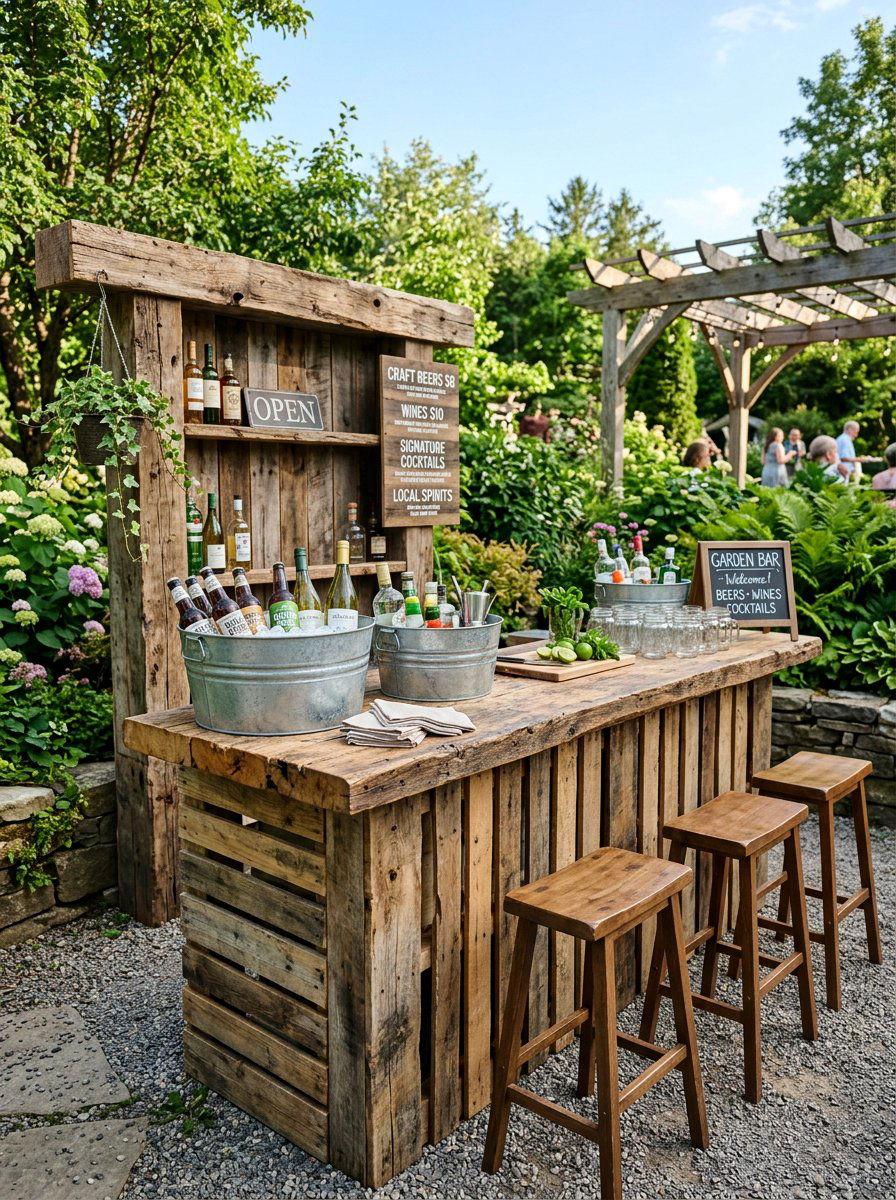 Rustic Wood Bar - 25 Pallet Outdoor Bar Ideas