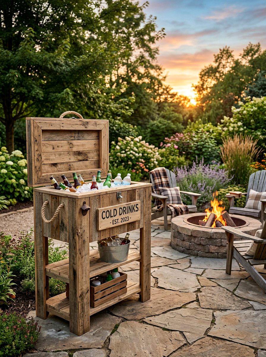 Rustic Wood Cooler - 25 Pallet Outdoor Cooler Stand Ideas