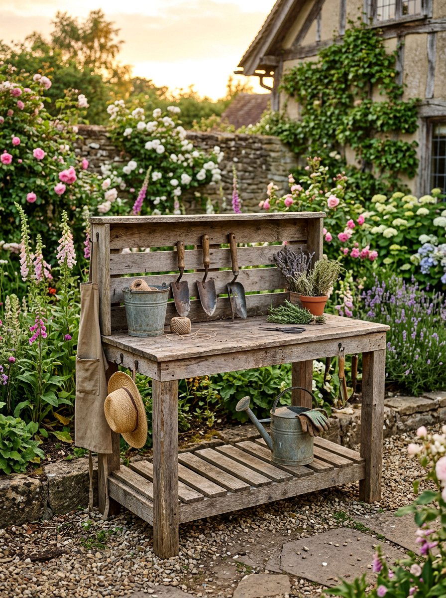 Rustic Wood Garden Workbench - 25 Pallet Potting Bench Ideas
