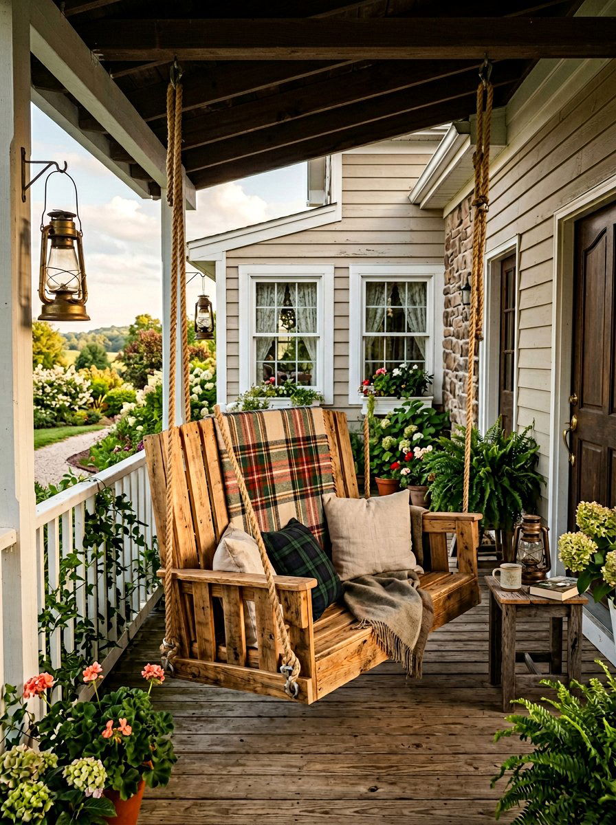Rustic Wooden Porch Swing - 25 Pallet Hanging Swing Bed Ideas