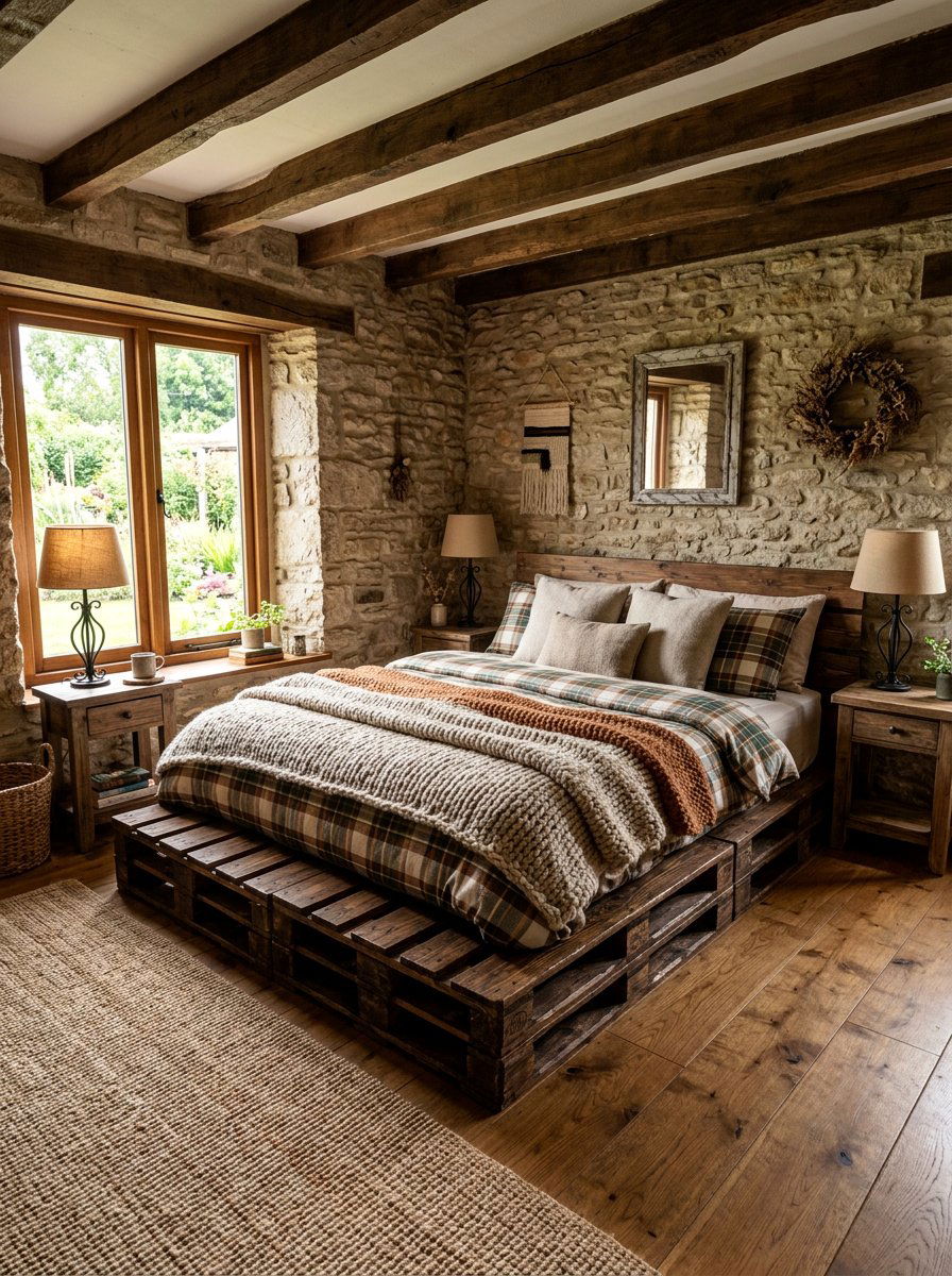 Rustic pallet bed frame - 25 Double pallet bed ideas