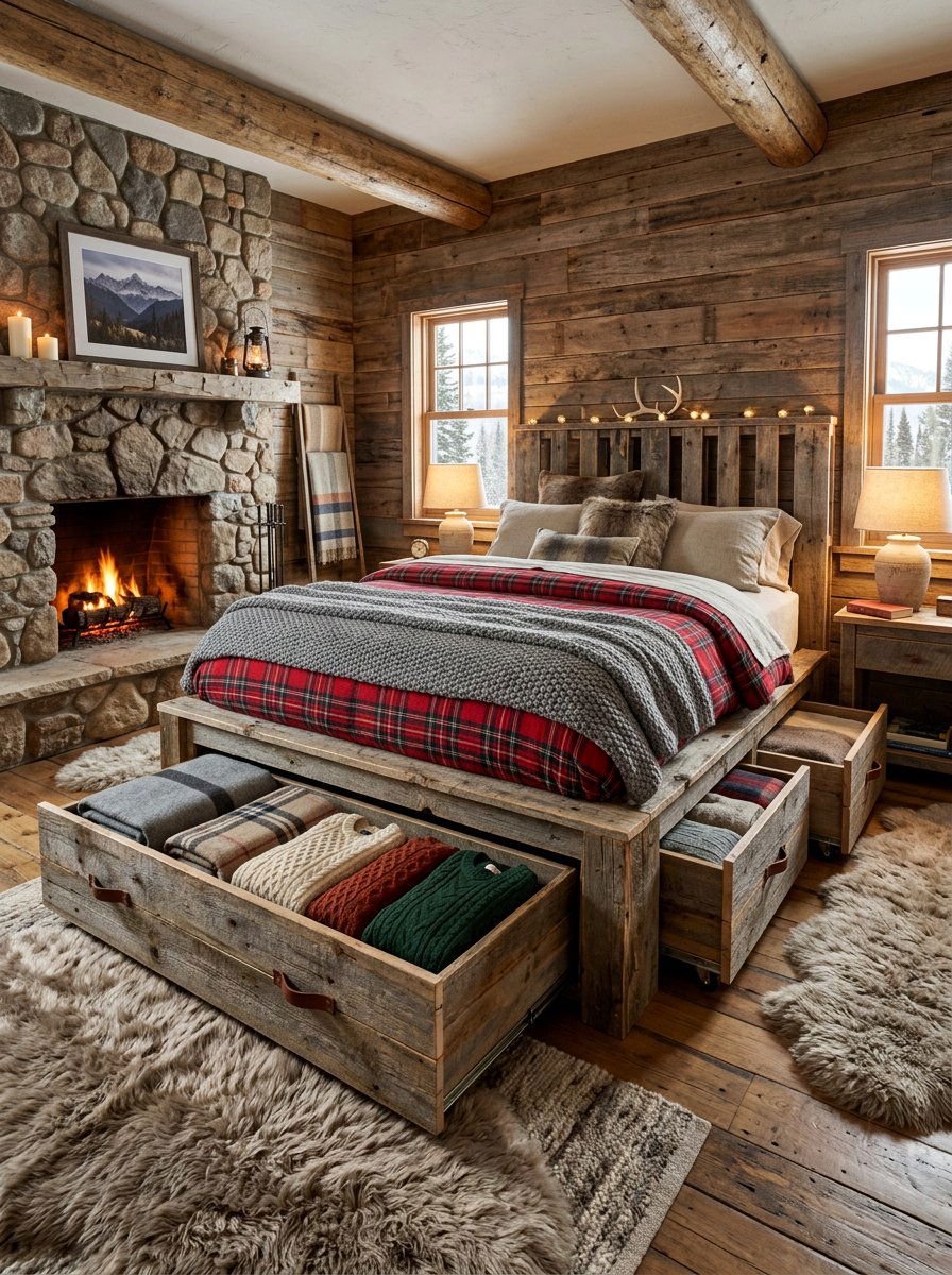 Rustic pallet bed storage - 25 Pallet bed ideas with built-in storage