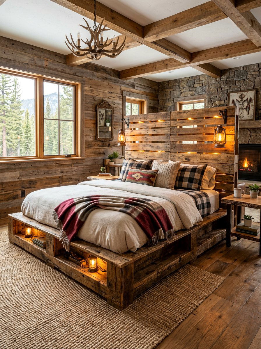 Rustic pallet frame lighting - 25 Lighted pallet bed frame ideas