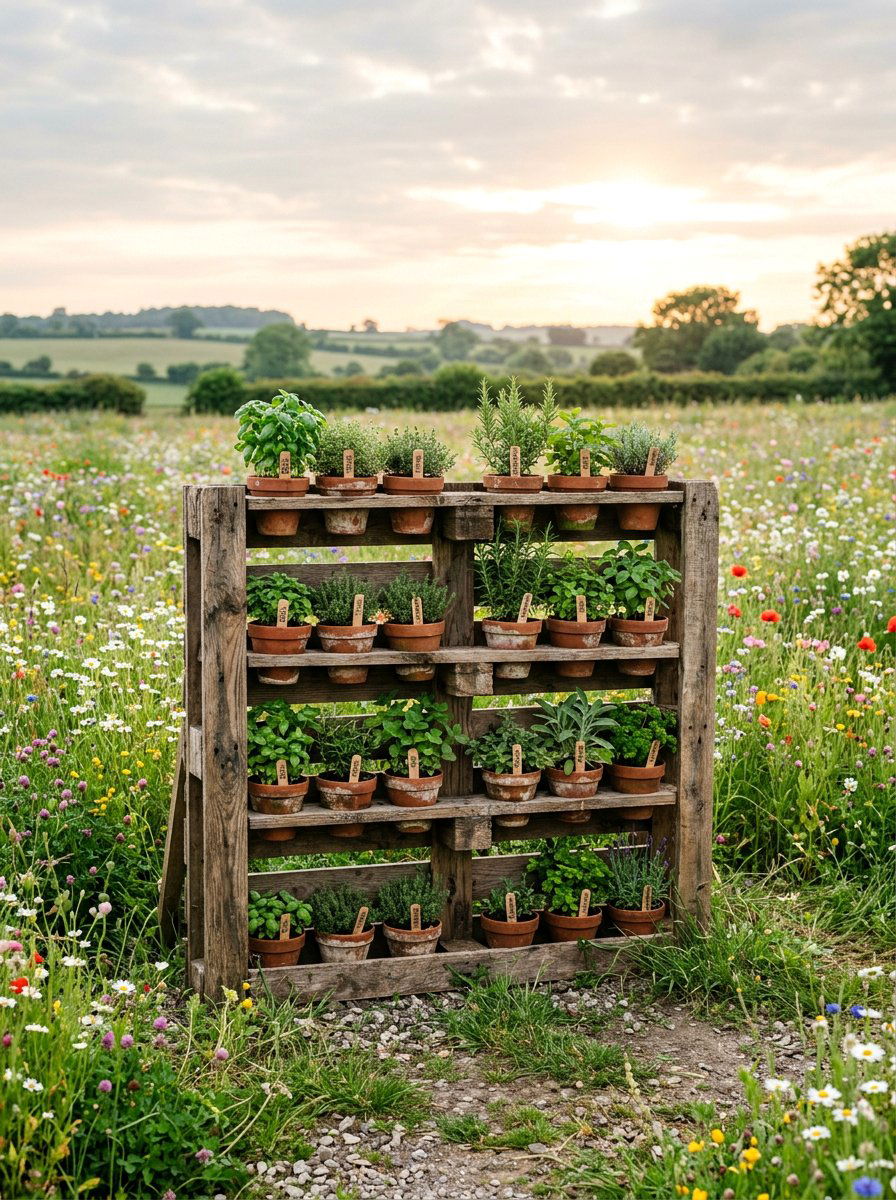 Rustic pallet herb wall - 25 Pallet Vertical Herb Garden Ideas