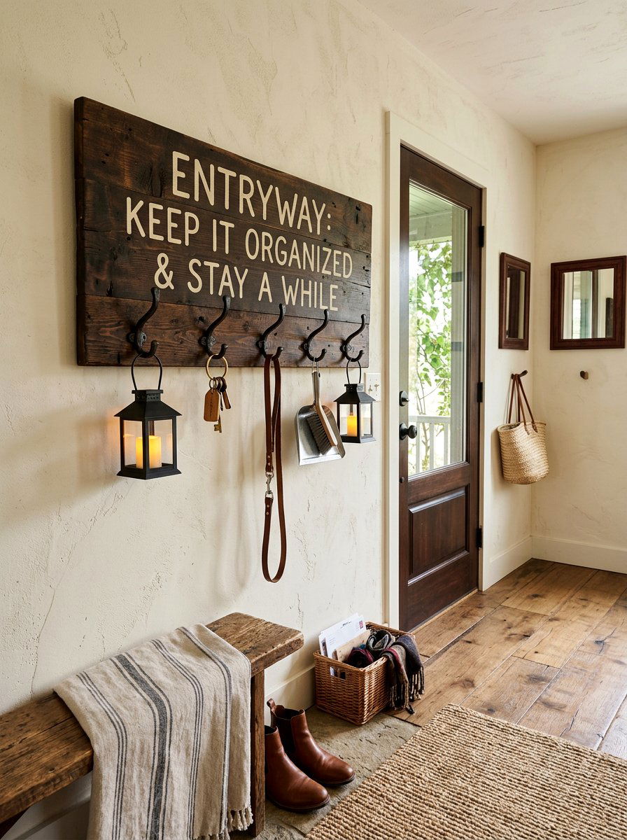 Rustic porch sign with hooks - 25 Pallet Welcome Sign for Porch Ideas