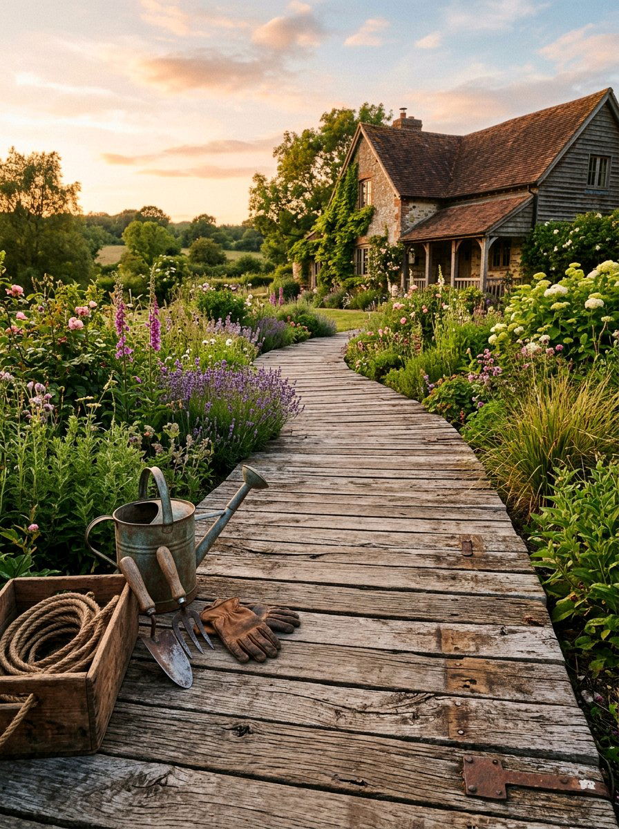 Rustic reclaimed wood walkway - 25 Pallet Garden Pathway Ideas