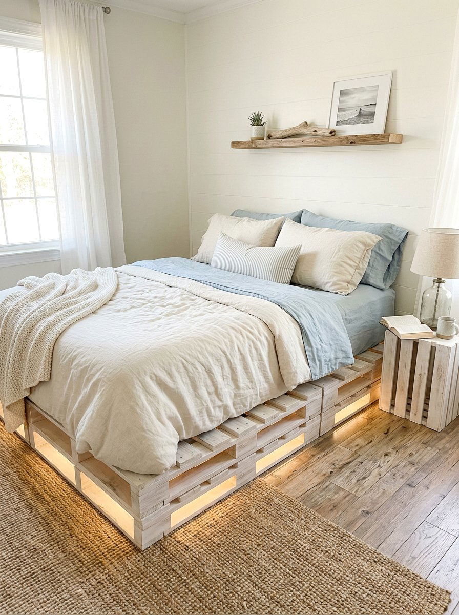 Scandinavian Pallet Bed - 25 Pallet bed frame with LED strip ideas
