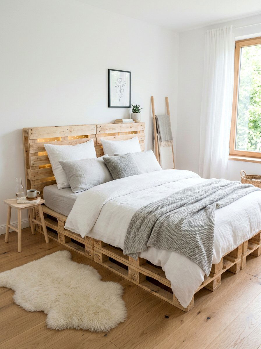 Scandinavian Pallet Bed Lighting - 25 Pallet bed ideas with fairy lights