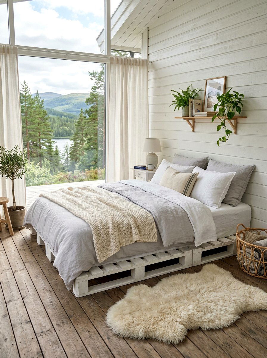 Scandinavian pallet bed room - 25 Queen size pallet bed ideas