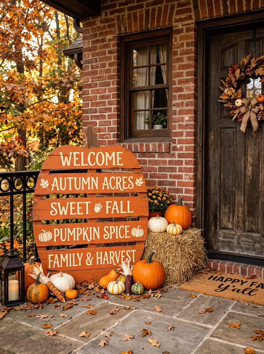 Seasonal Pumpkin Porch Sign - 25 Pallet Outdoor Sign Ideas