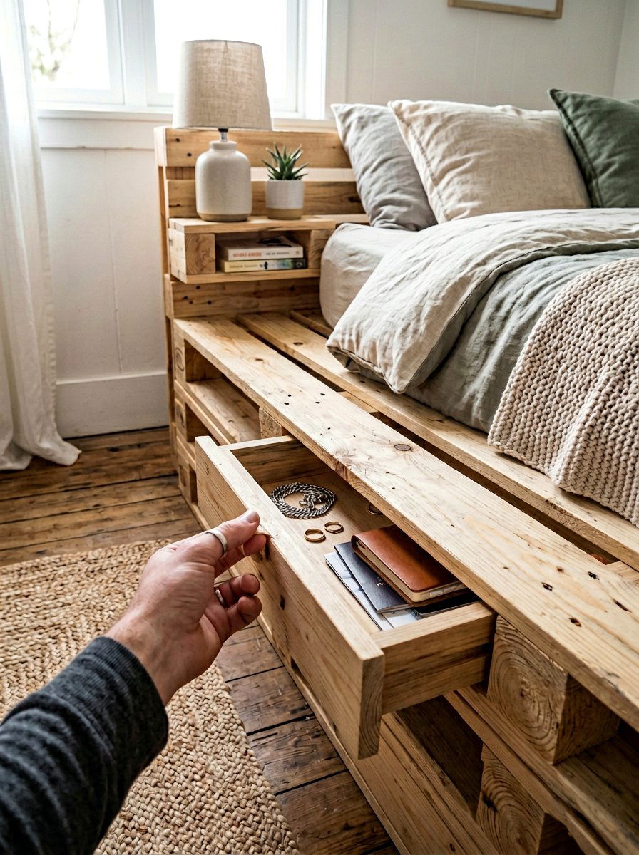 Secret Pallet Bed Storage Compartment - 25 Pallet bed ideas with hidden storage