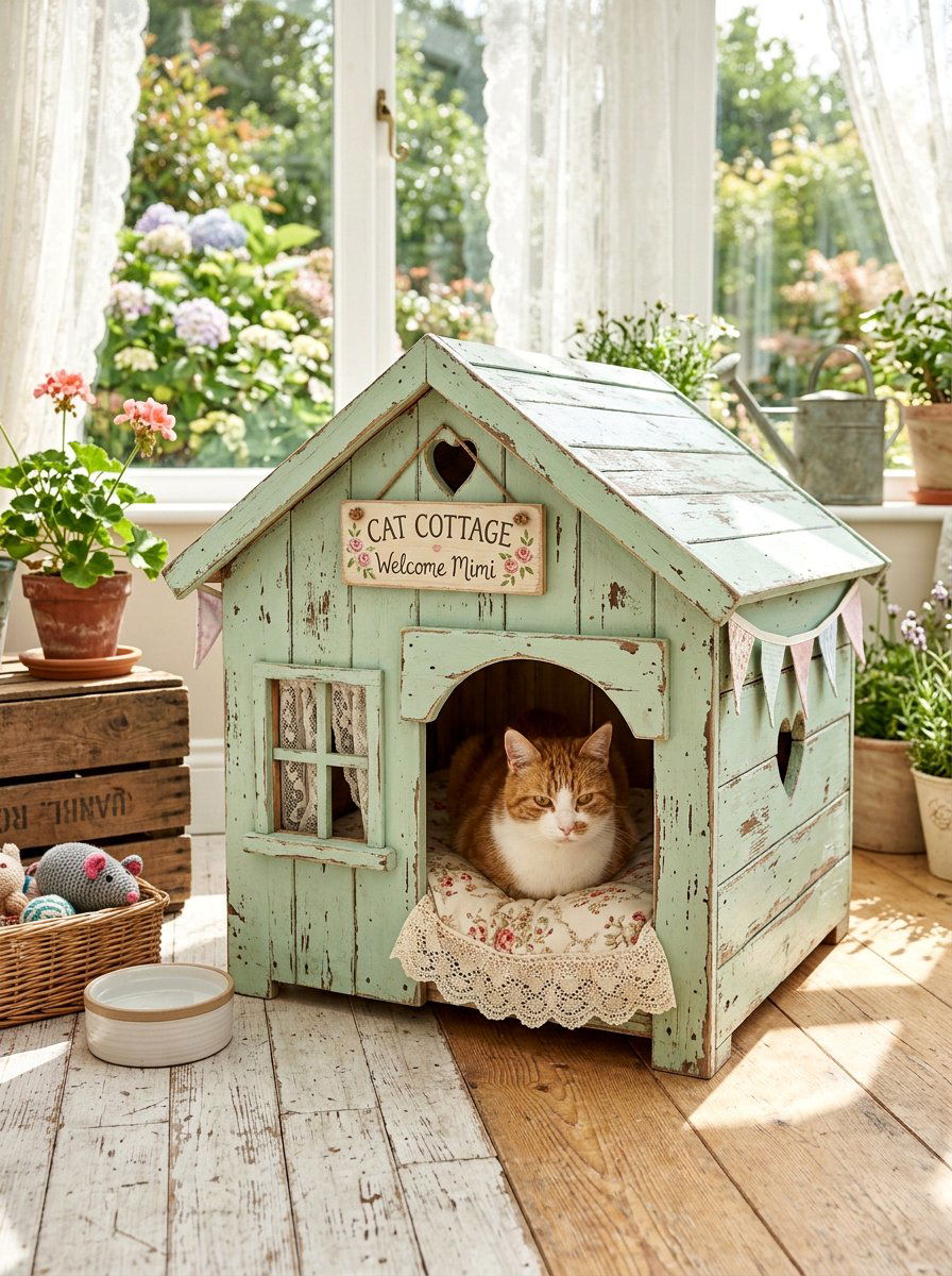 Shabby Chic Cat Cottage - 25 pallet cat shelter ideas