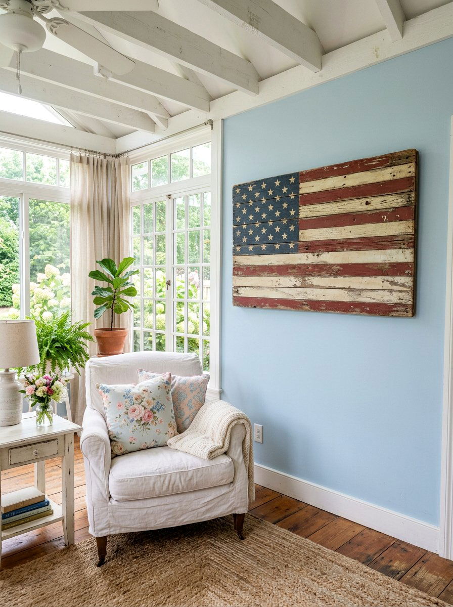 Shabby Chic Flag Wall Art - 25 Pallet Flag Holder Ideas
