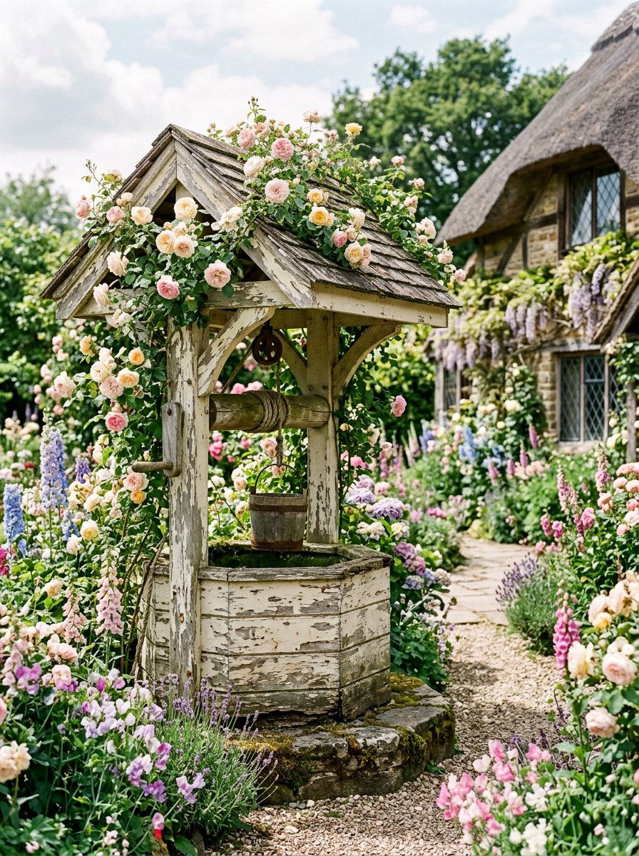 Shabby Chic Garden Well - 25 Pallet Wishing Well Planter Ideas