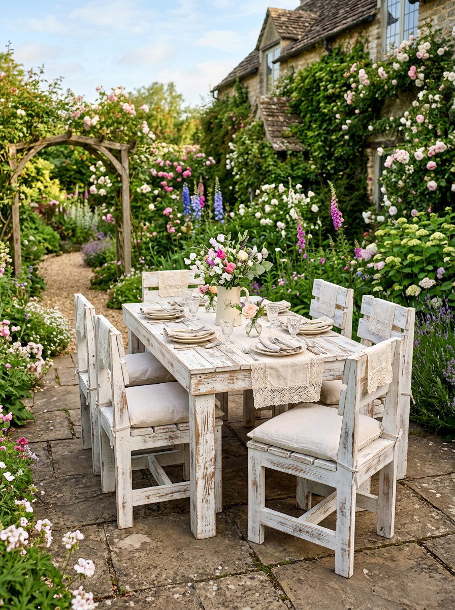 Shabby Chic Pallet Dining Set - 25 Pallet Outdoor Dining Table Ideas