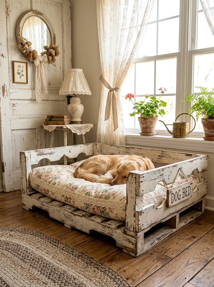 Shabby Chic Pallet Dog Bed - 25 pallet bed for dogs