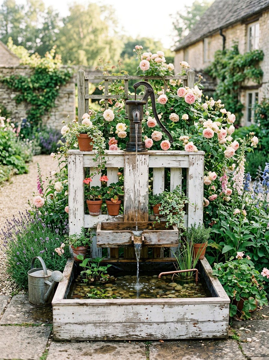 Shabby Chic Pallet Fountain - 25 Pallet Water Fountain Base Ideas