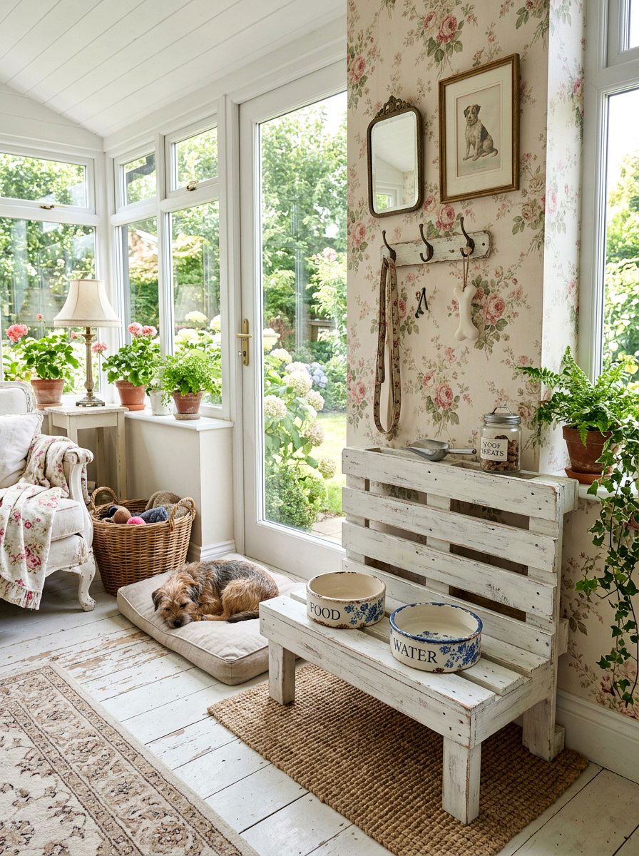 Shabby Chic Pet Feeding Area - 25 Pallet Pet Feeding Station Ideas