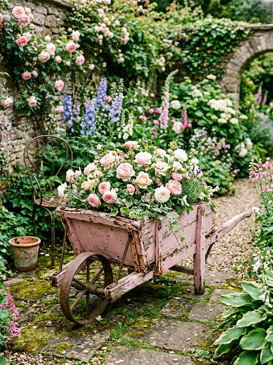 Shabby Chic Wheelbarrow Planter - 25 Pallet Wheelbarrow Planter Ideas