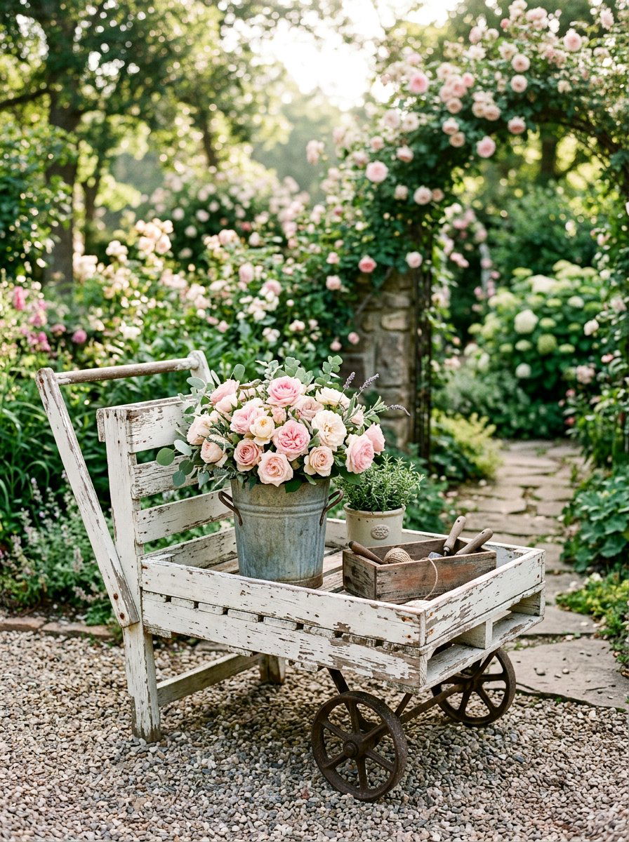Shabby Chic White Pallet Cart - 25 Pallet Outdoor Serving Cart Ideas