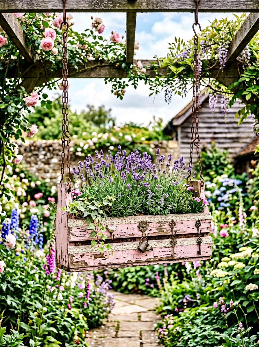 Shabby chic hanging pallet - 25 Pallet Hanging Planter Ideas