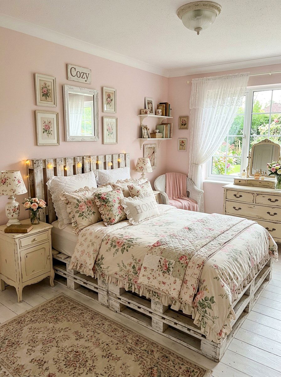 Shabby chic pallet bed - 25 Pallet bed ideas for girls room