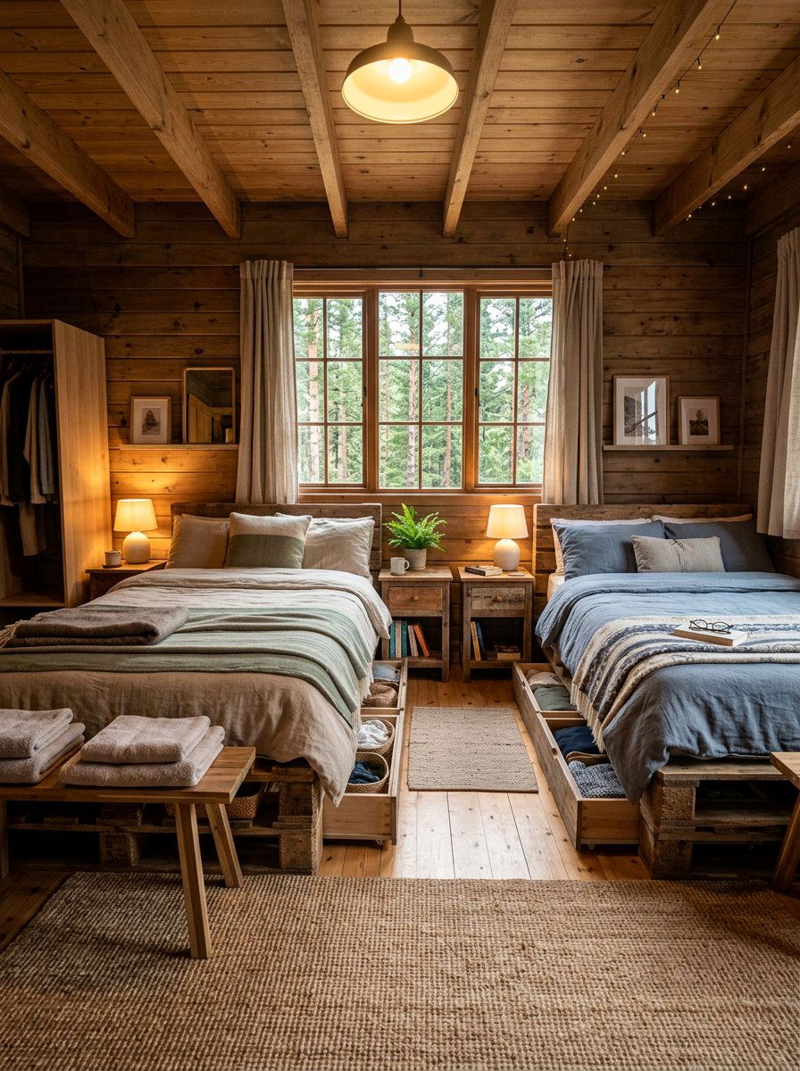 Shared Cabin Bedroom - 25 Pallet bed ideas for cabin