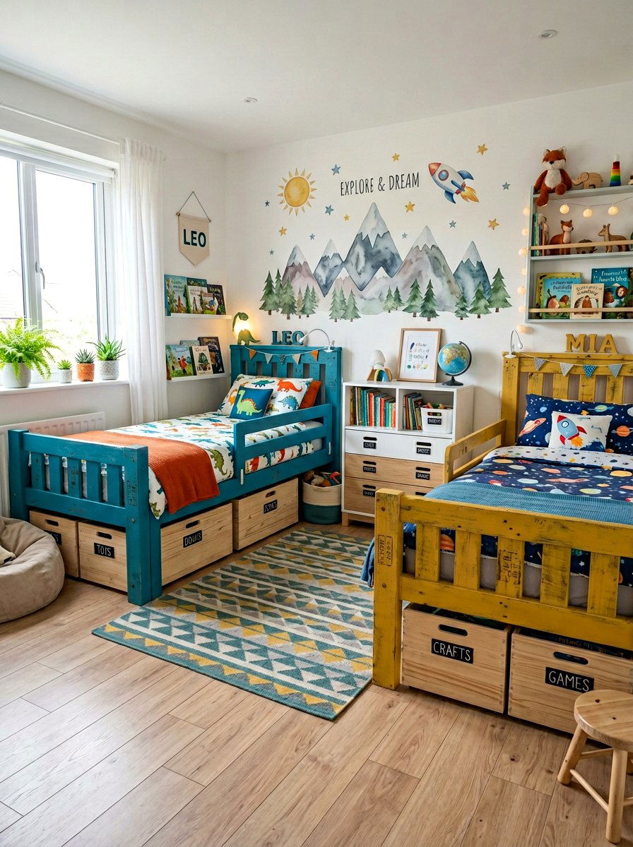 Shared Kids Bedroom - 25 Pallet bed ideas with drawers