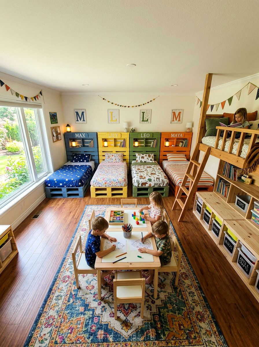 Shared kids bedroom pallet beds - 25 Pallet Bed ideas for Kids