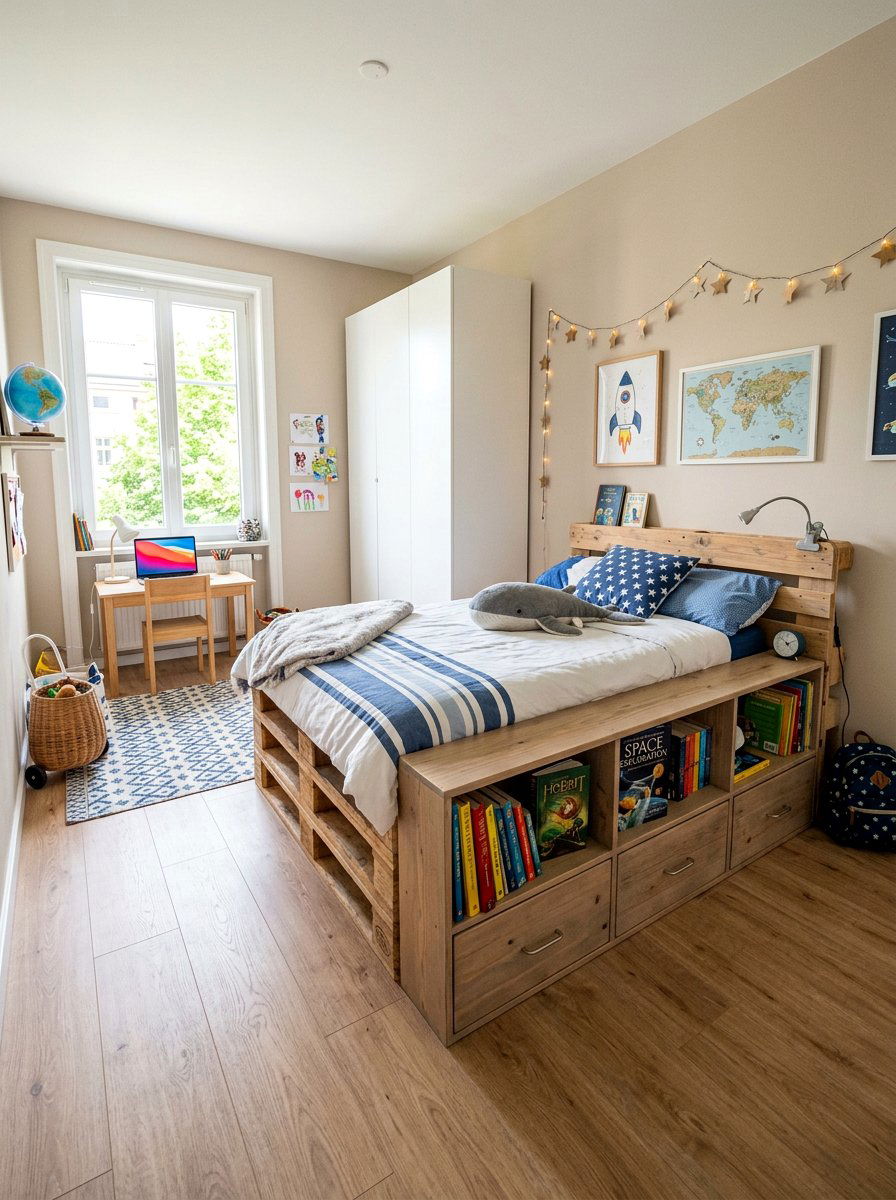 Side Access Storage Pallets - 25 Pallet bed ideas for kids room