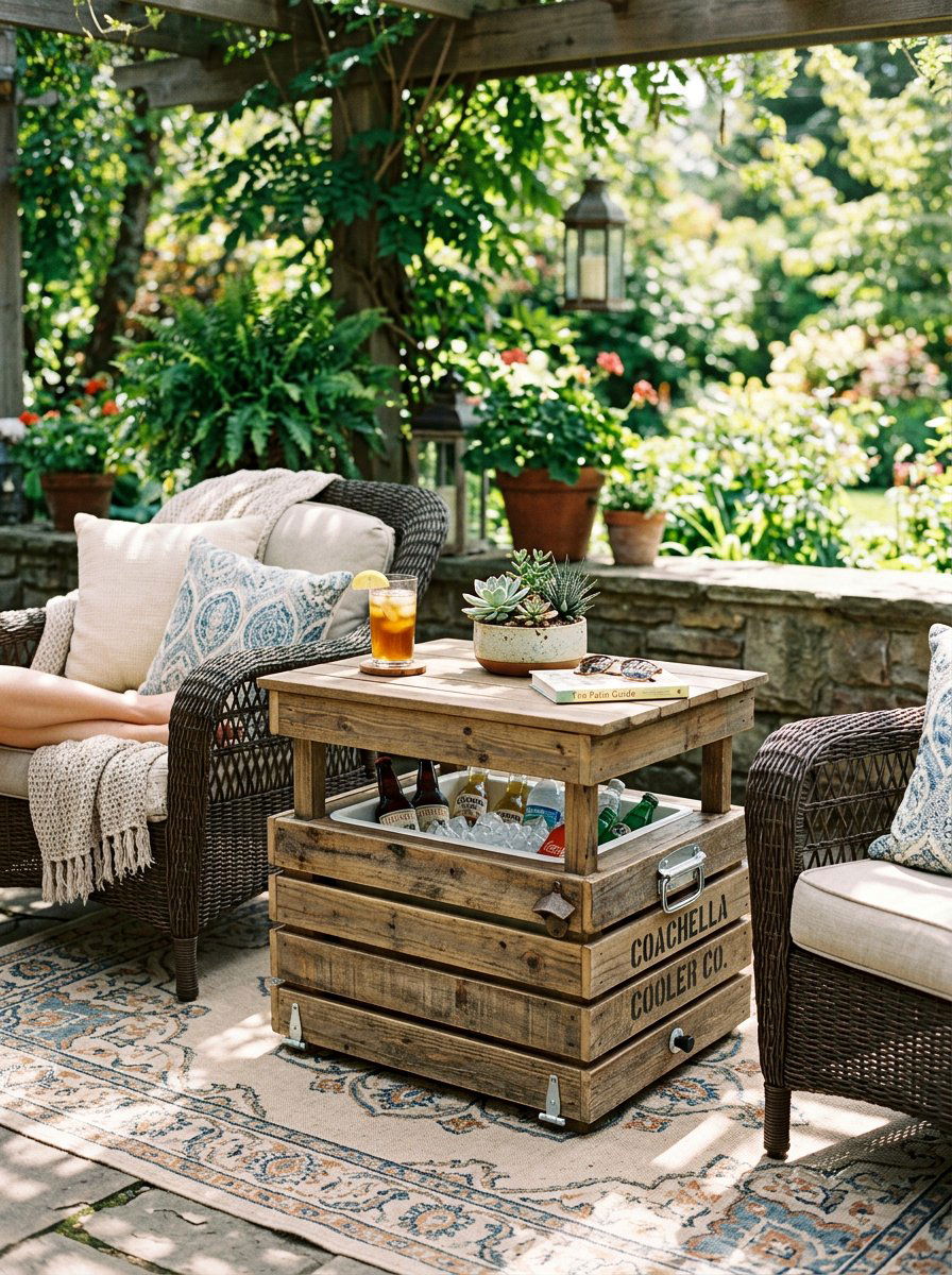 Side Table Pallet Cooler - 25 Pallet Ice Chest Holder Ideas