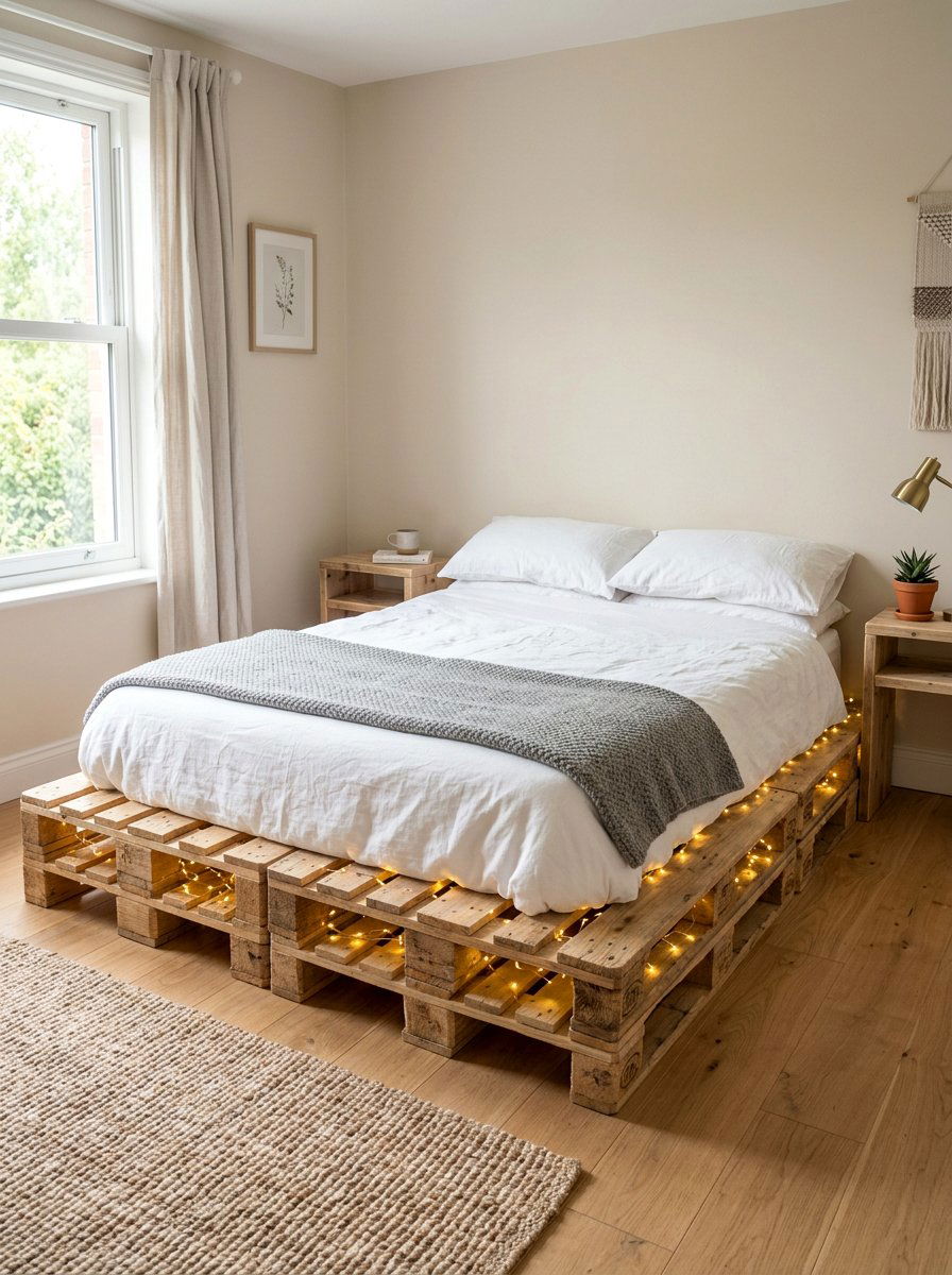Simple Pallet Bed String Lights - 25 Pallet bed ideas with string lights