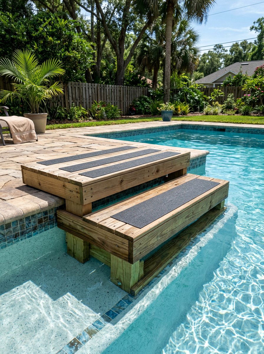 Simple Pallet Pool Step - 25 Pallet Pool Deck Ideas