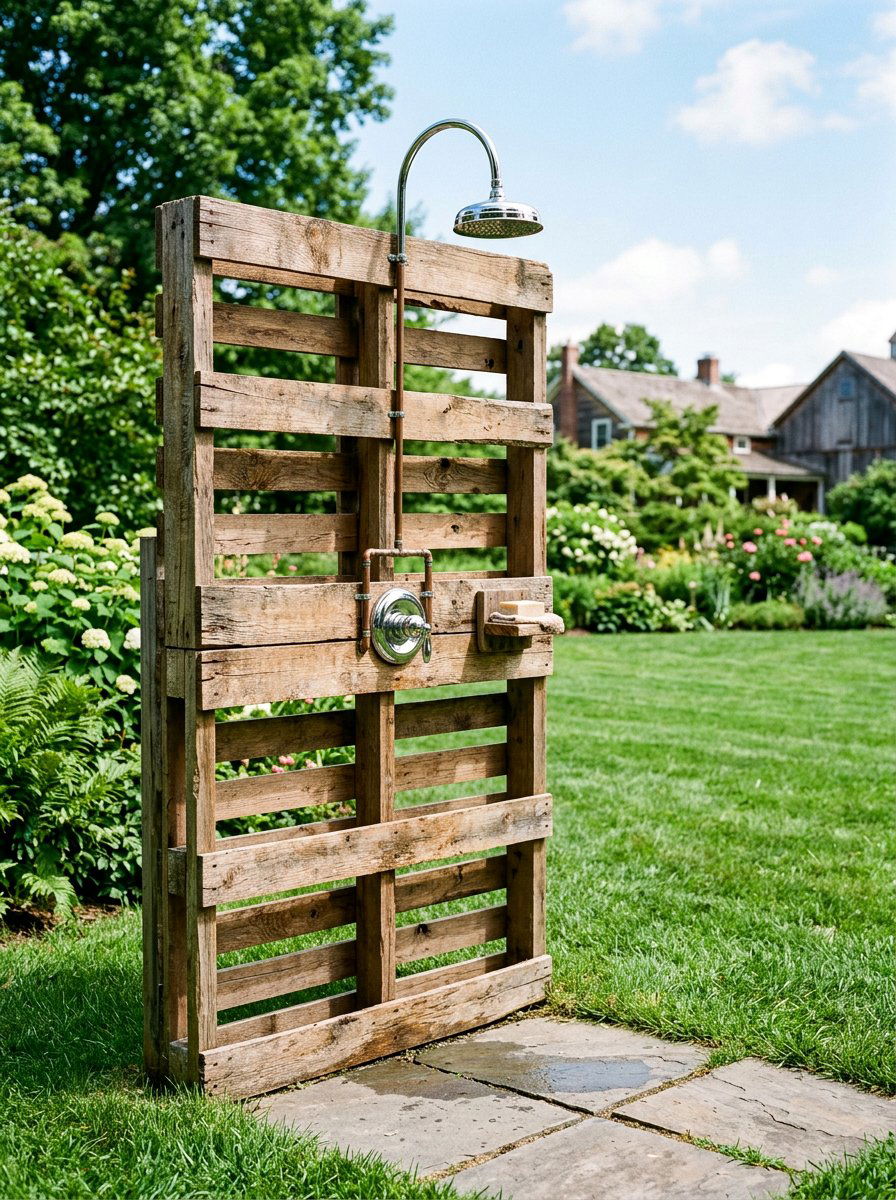 Simple Pallet Shower - 25 Pallet Outdoor Shower Ideas