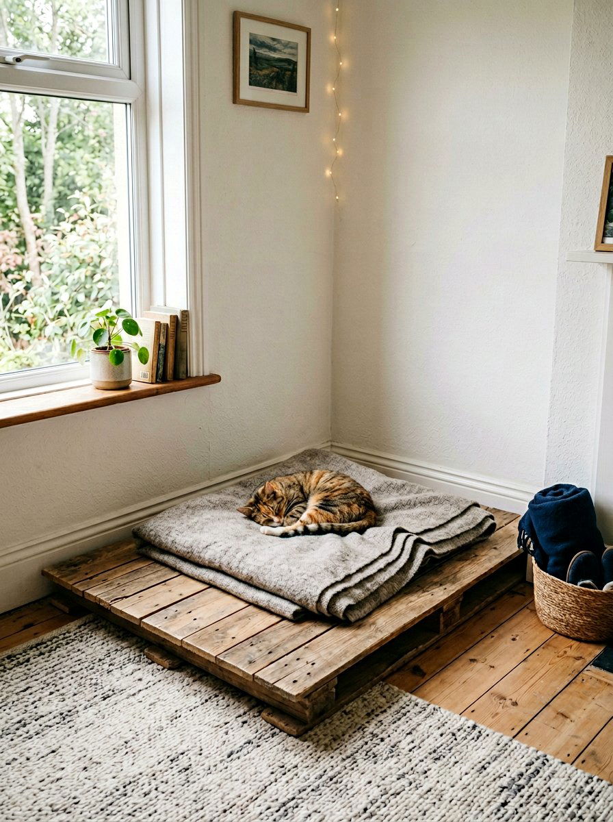 Simple pallet board bed - 25 pallet cat bed ideas