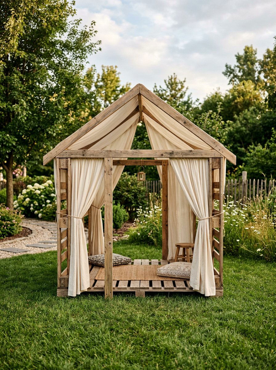 Simple pallet frame playhouse - 25 Pallet Playhouse for Kids Ideas