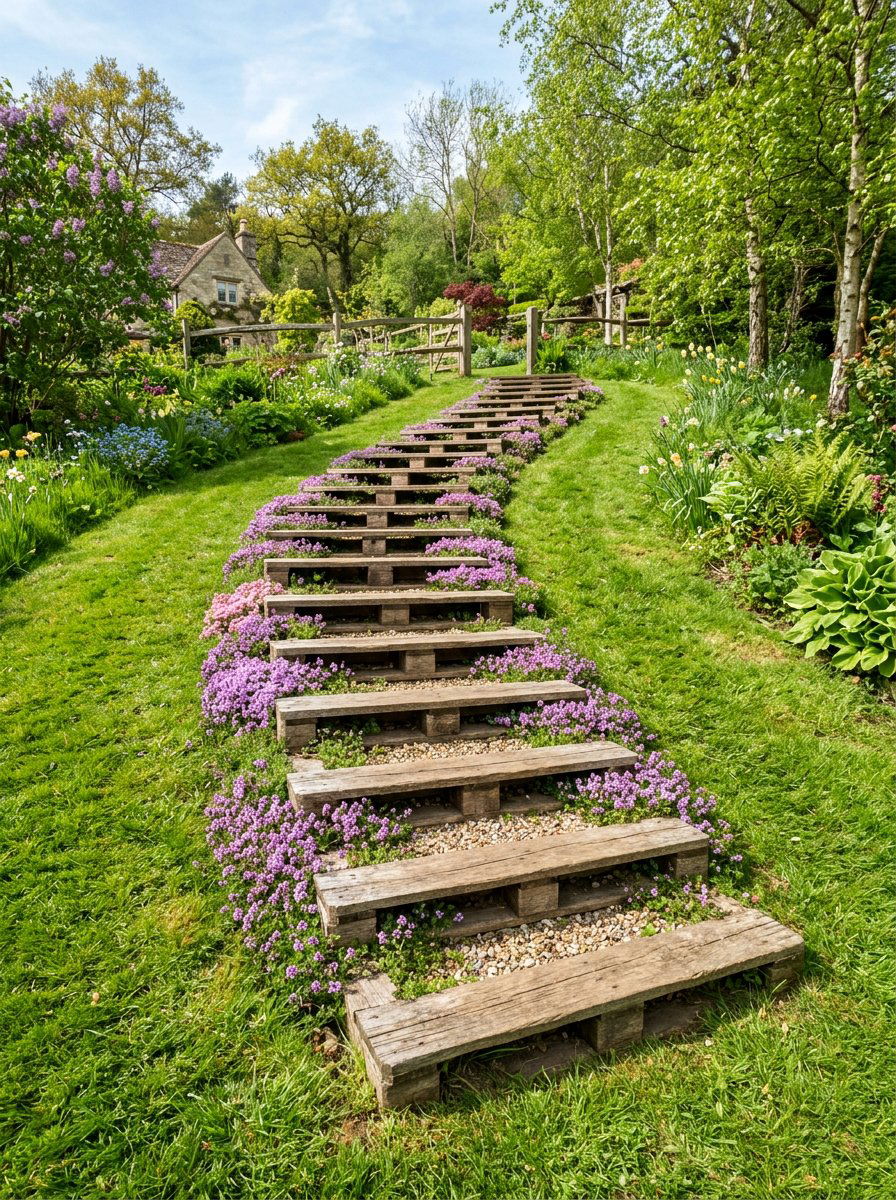 Sloped Yard Pallet Steps - 25 Pallet Retaining Wall Ideas